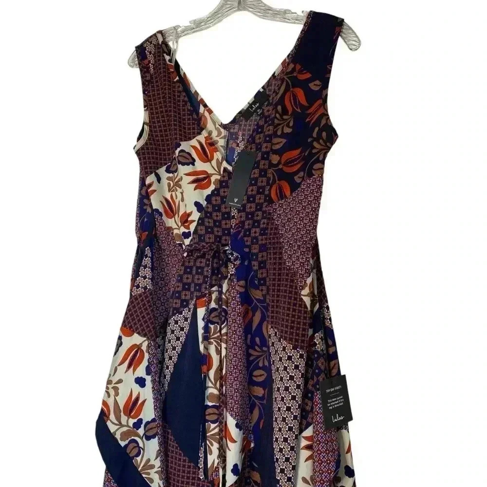Lulus bon voyage Navy mixed print wide leg loose comfy jumpsuit size XL - Picture 8 of 11